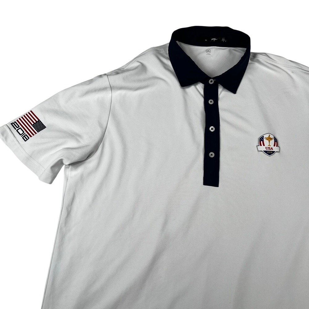 RLX Ralph Lauren 2018 Ryder Cup USA Team Golf Polo Shirt White Mens Large L